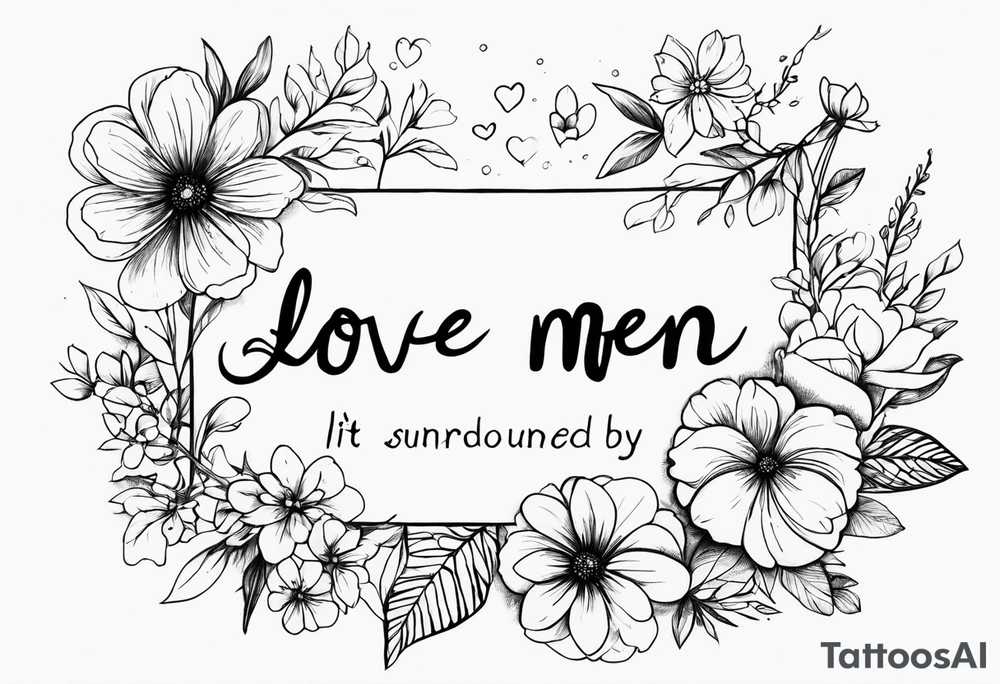 the words Love me even if it pain you surrounded by flowers tattoo idea