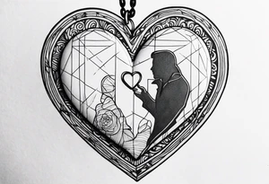 necklace heart locket with two human shadows tattoo idea