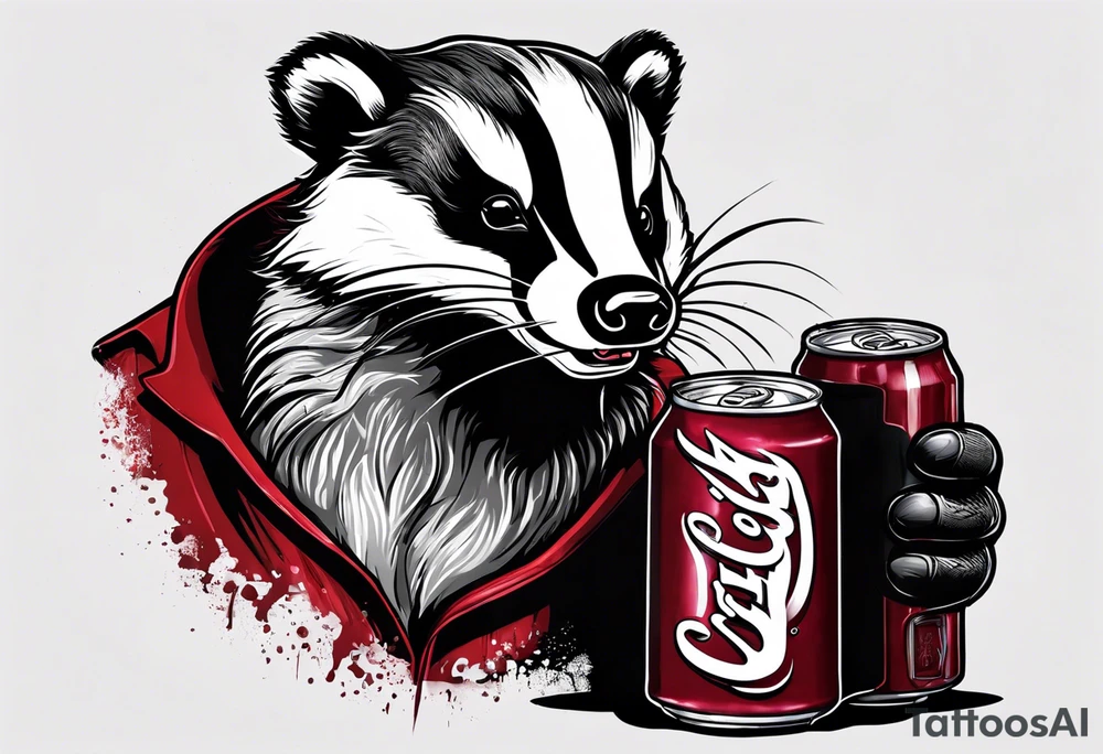 badger with mouth open with Dr Pepper can tattoo idea