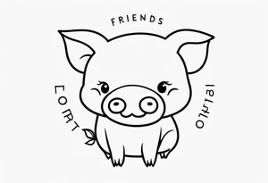 cute pig or piglet.
with text: "friends not food" 

only very thin lines. no shading. black and white only tattoo idea