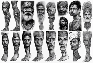 indian man face realistic leg sleeve tattoo idea