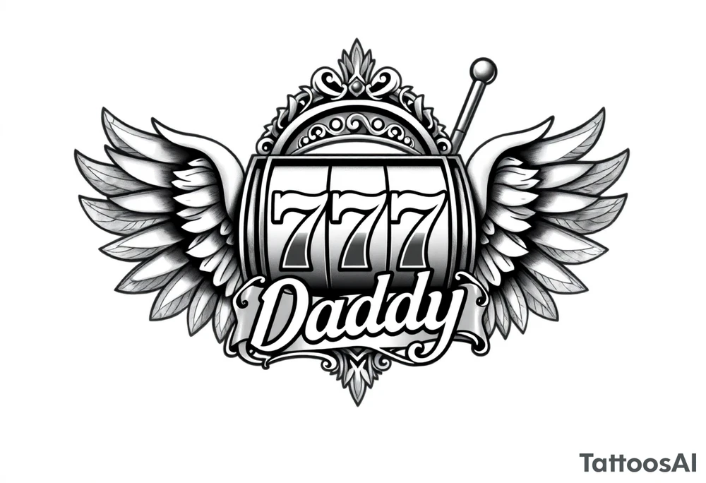 Slot machine with 777 and the word Daddy with angel wings tattoo idea
