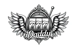 Slot machine with 777 and the word Daddy with angel wings tattoo idea