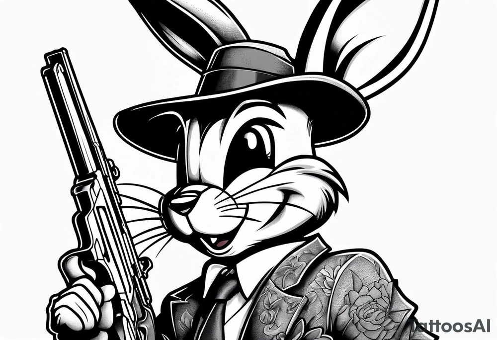 Gangster style bugs bunny holding gun tattoo idea