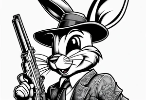 Gangster style bugs bunny holding gun tattoo idea