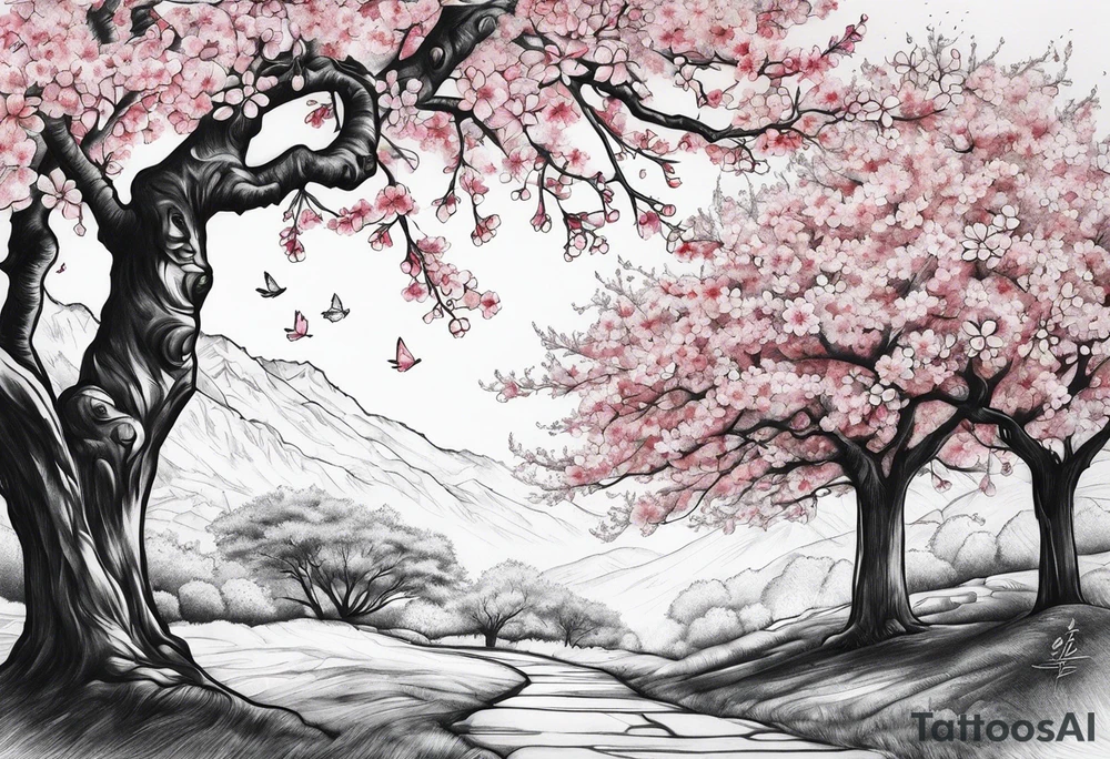 I love you in another language with cherry blossom trees coming im and out of it tattoo idea