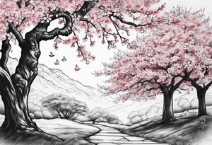 I love you in another language with cherry blossom trees coming im and out of it tattoo idea