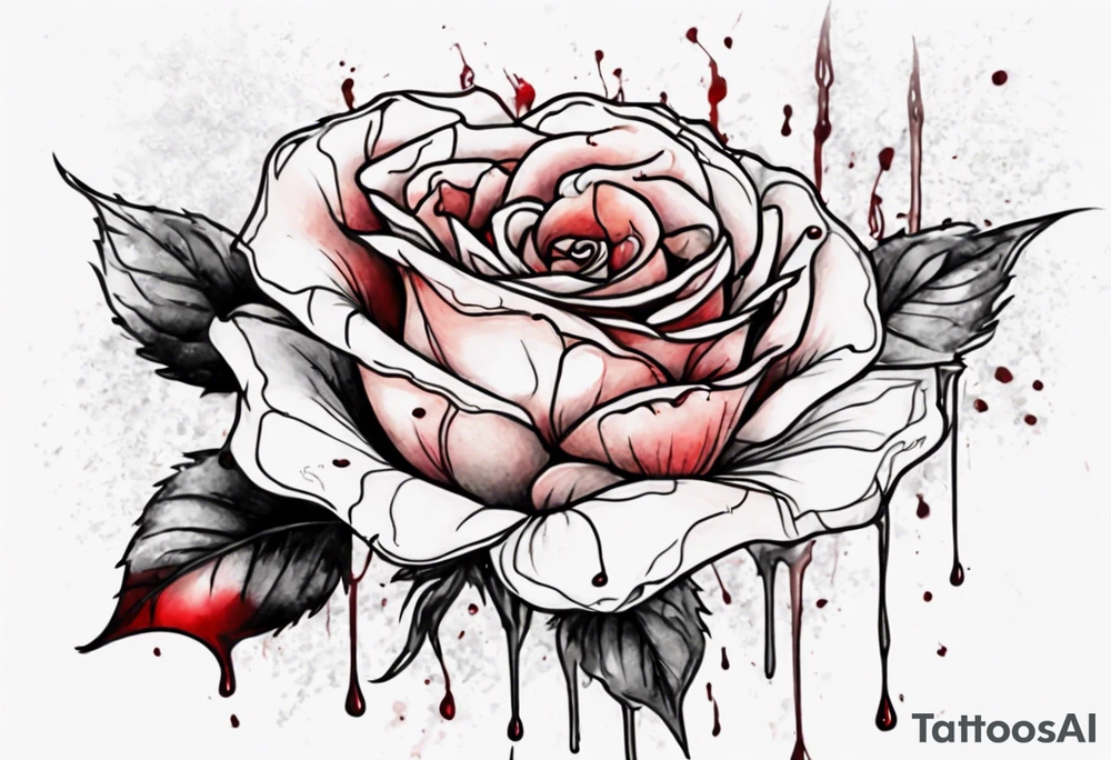 rose flower, one line, blood dripping from the flower, tall tattoo idea