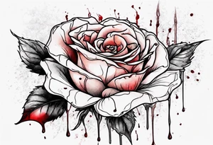 rose flower, one line, blood dripping from the flower, tall tattoo idea