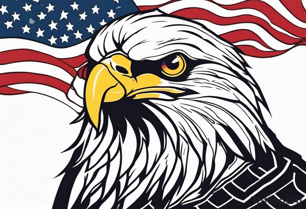 eagle flying holding American flag with beak tattoo idea