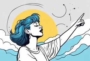 Silly. odd woman ugly dancing pointing her fingers up in the sky tattoo idea