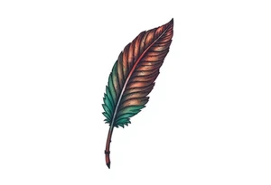 A deep forest green and brown feather, detailed with intricate natural veins, with the word "Balance", symbolizing harmony between two souls tattoo idea