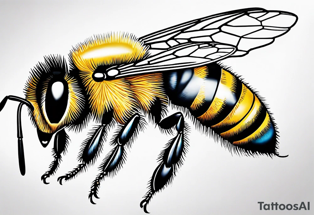 I would like a realistic, 3D tattoo of a bee exiting frontally from a hexagonal cell, the cell should give the impression of being inside the body tattoo idea