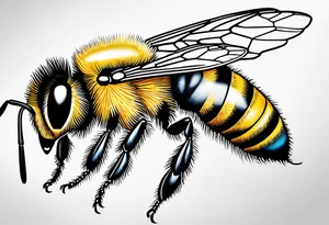 I would like a realistic, 3D tattoo of a bee exiting frontally from a hexagonal cell, the cell should give the impression of being inside the body tattoo idea