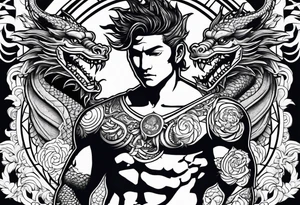 SUN GOD APOLLO IN JAPAN SETTING WITH DRAGON tattoo idea