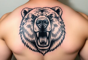 powerful majestic grizzly bear staring with the mouth closed and no teeth showing tattoo idea