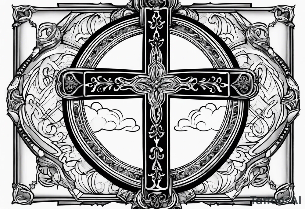 a simple religious cross, surrounded by clouds tattoo idea