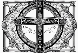 a simple religious cross, surrounded by clouds tattoo idea