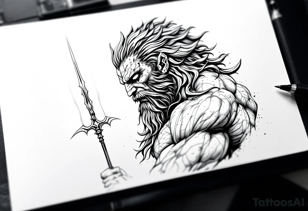 poseidon with trident tattoo idea