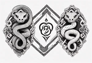 two snakes around a Buddhist amulet that represents strength, protection, and love tattoo idea