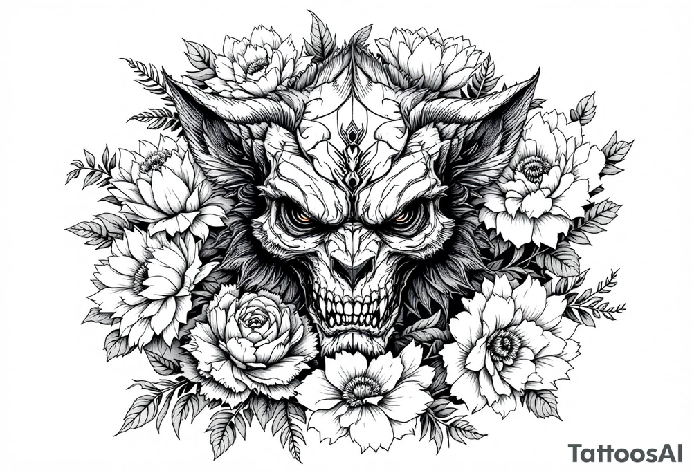 powerful big comodo, surrounded by floral ornaments tattoo idea
