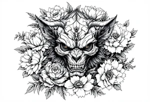 powerful big comodo, surrounded by floral ornaments tattoo idea