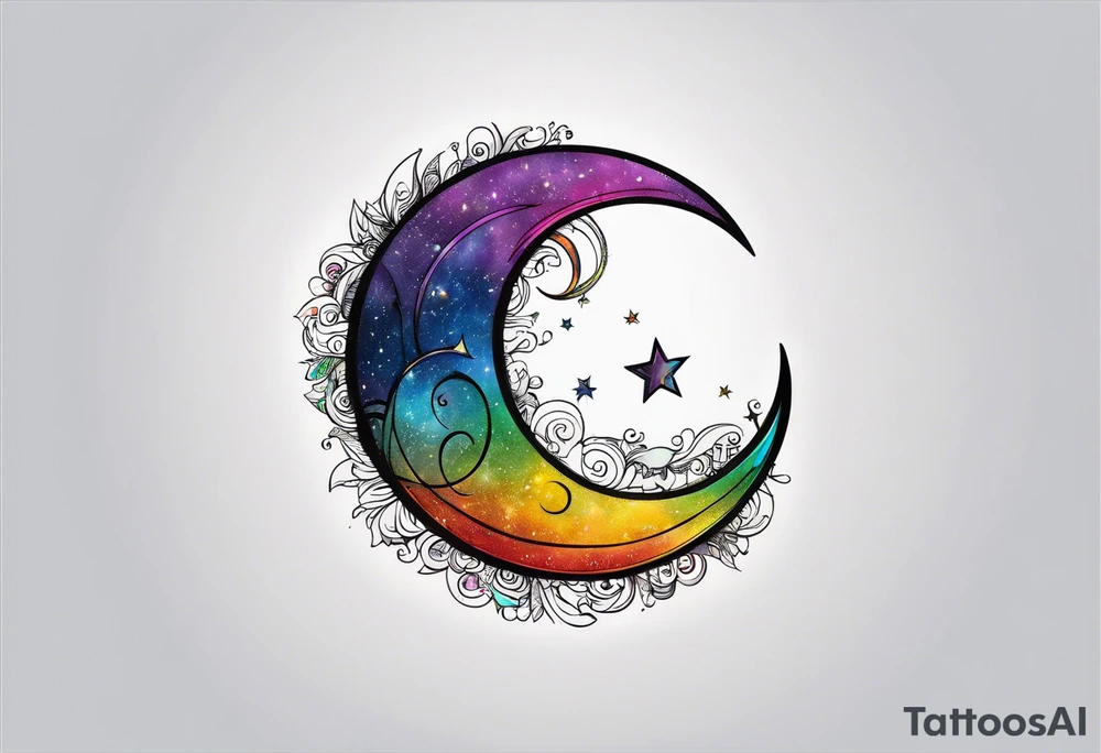 Small crescent moon with a rainbow tattoo idea