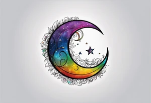 Small crescent moon with a rainbow tattoo idea