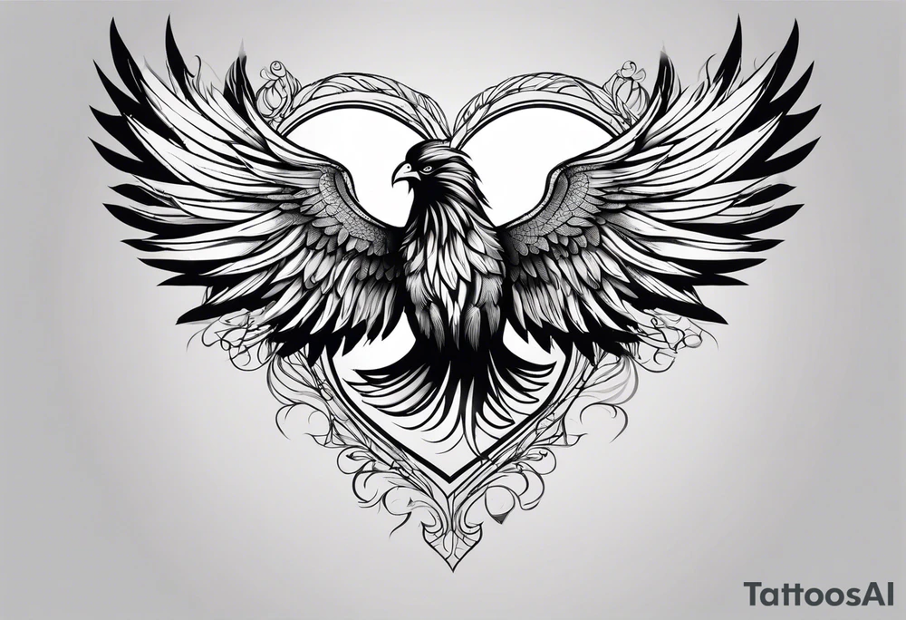 phoenix wings that makes a heart tattoo idea