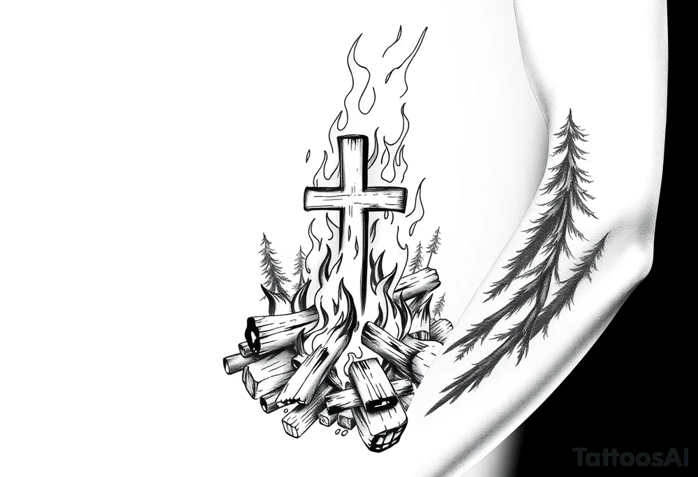 Campfire with cross hidden in the flames include the great outdoors make sure cross doesn't look like it is on fire tattoo idea