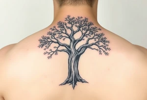 Live oak Tree with bark and leaves tattoo idea