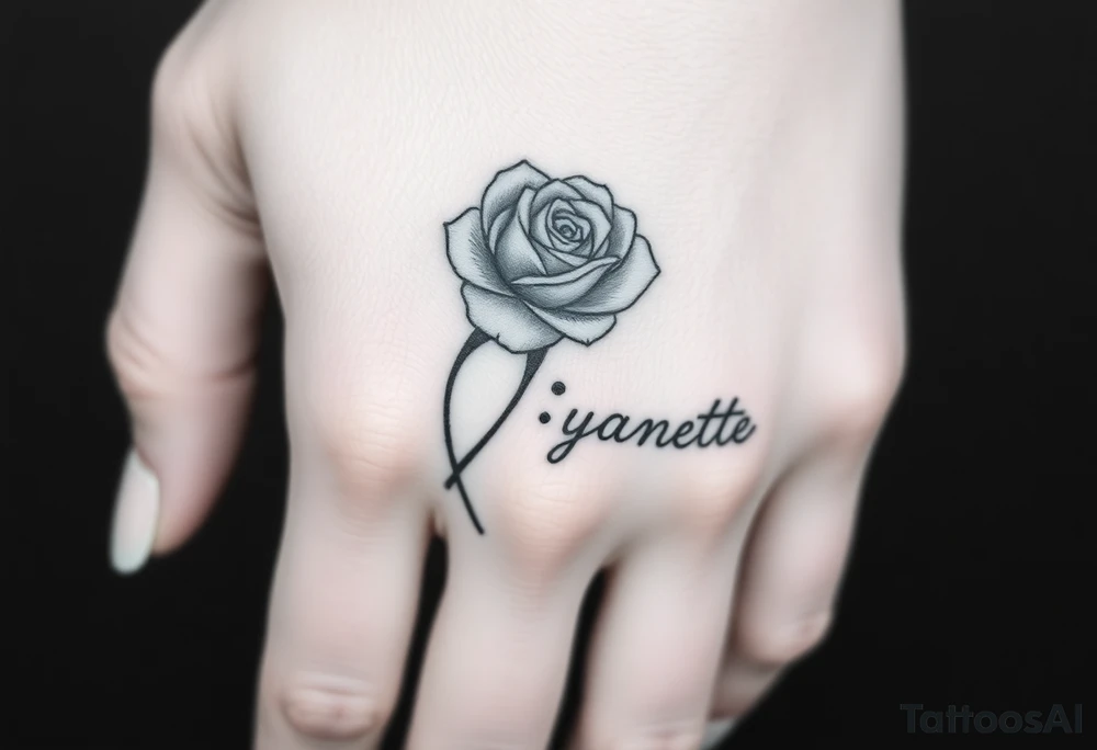 a good rose and a semicolon seperate from the name “monyanette” tattoo idea