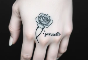 a good rose and a semicolon seperate from the name “monyanette” tattoo idea