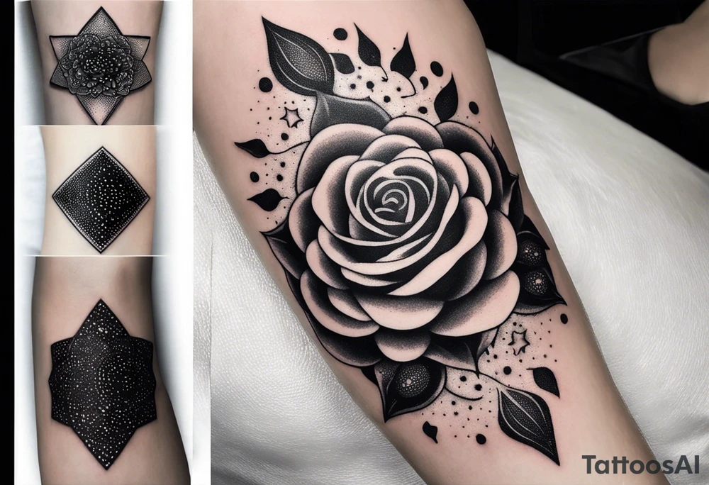 Tesseract and stars and roses tattoo idea