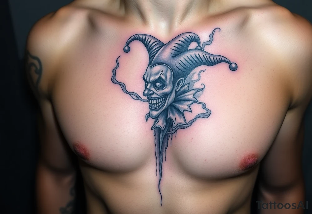 jester in a fog of smoke tattoo idea