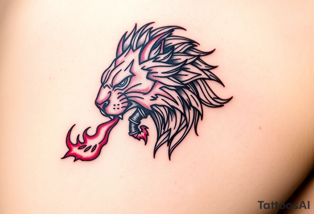 mechanical lion breathing fire tattoo idea