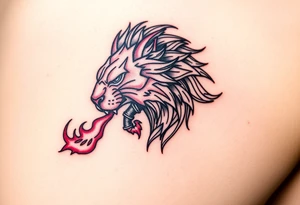mechanical lion breathing fire tattoo idea