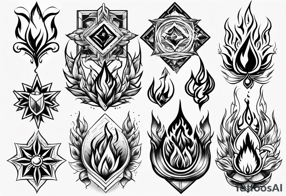 Variety of flames flash sheet tattoo idea