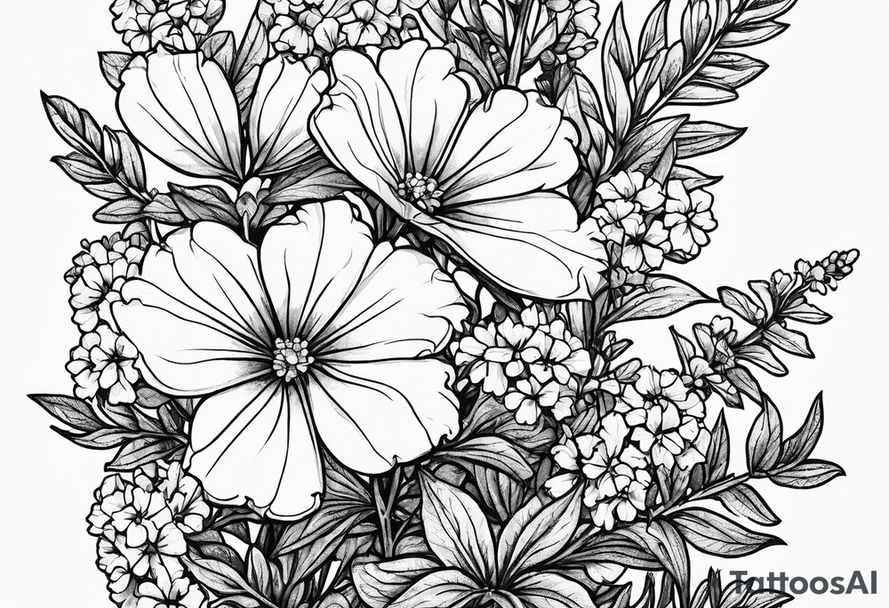 Generate a picture of Vervain (Verbena) flowers with small leaves around them. tattoo idea