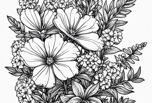 Generate a picture of Vervain (Verbena) flowers with small leaves around them. tattoo idea