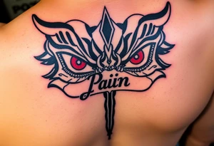 The Nagatto'rinneggan just the eyes with a word writed "Pain" in japanese tattoo idea