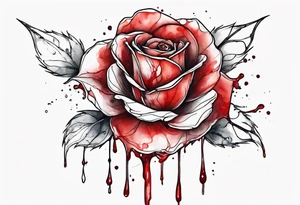 rose flower, one line, red blood dripping from the flower, tall, watercolor tattoo idea