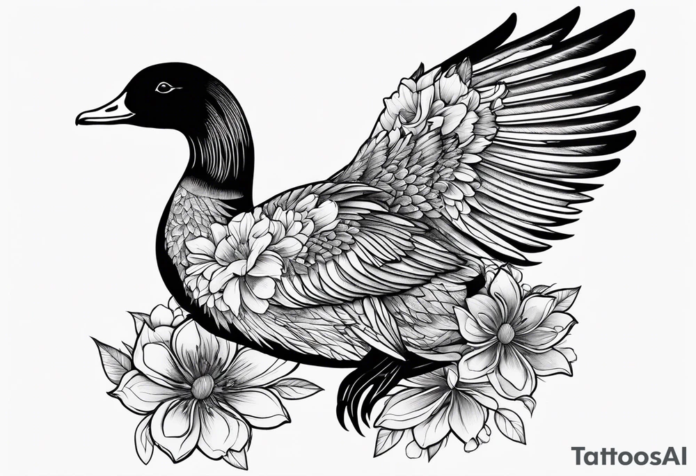 canadian goose spread wings with flowers side tattoo idea
