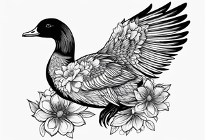 canadian goose spread wings with flowers side tattoo idea