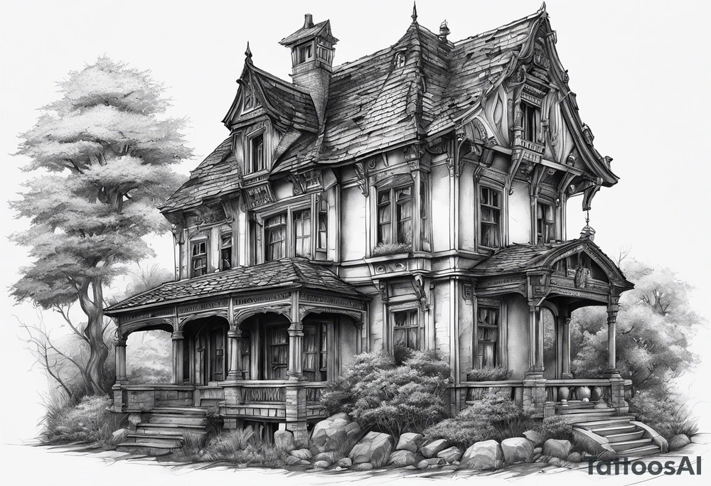 fool sleeve, abandoned old gotic house, broken sword tattoo idea