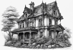 fool sleeve, abandoned old gotic house, broken sword tattoo idea