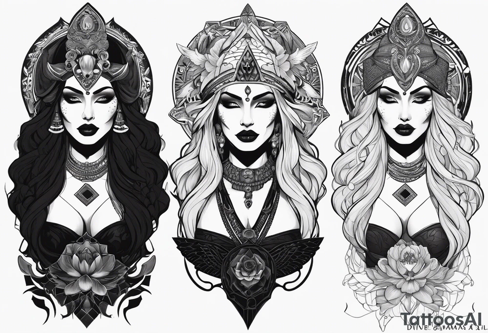kali ma, alien goddess, valkrye, aries, pirate, divine feminine, zenza resonance, pachamama, lotus azul, blank panther, eagle, skull, 5D, nueva gaya, dna 12, left side chest tatoo tattoo idea