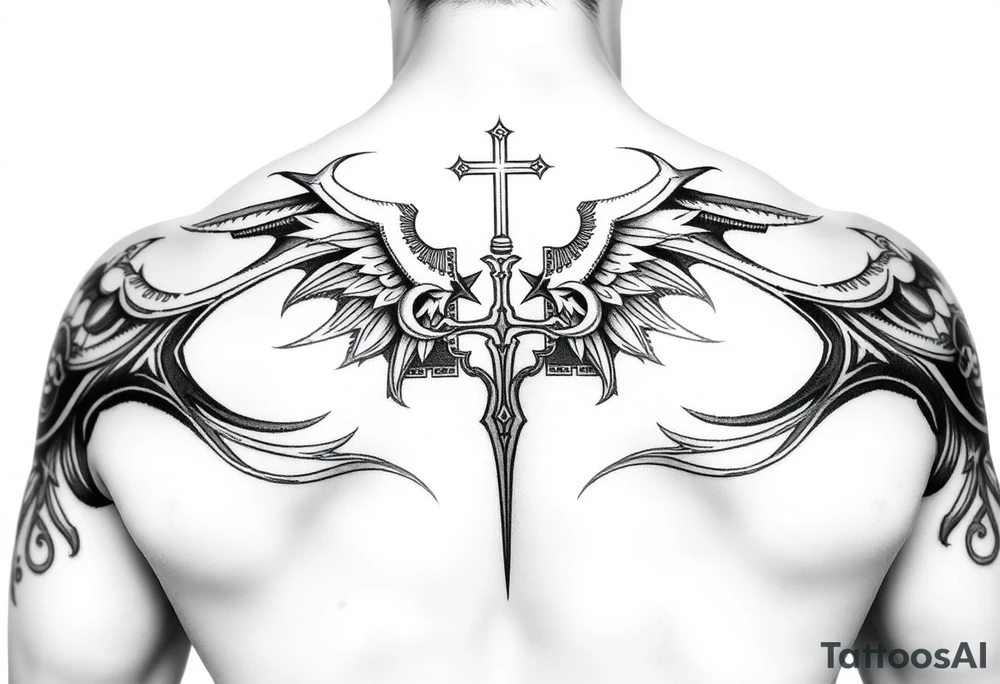 Tribal religious full sleeve tattoo idea