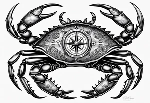 steampunk blue crab compass, nautical theme for a female tattoo idea