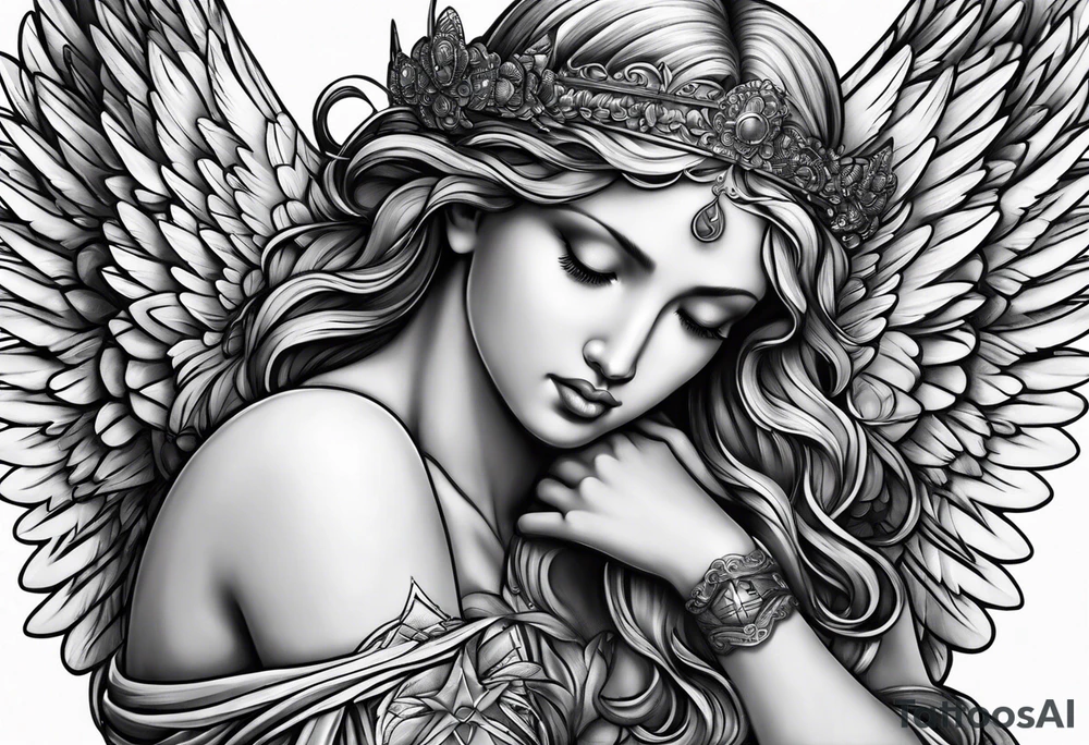 Angel with prayer hands tattoo idea
